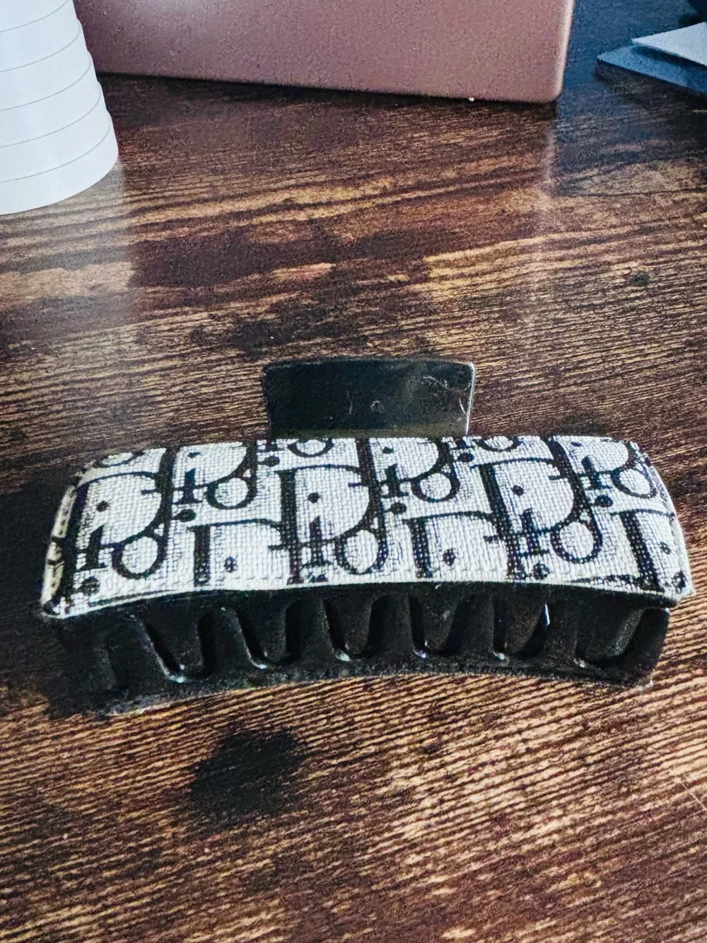 Designer Inspired Monogram Print Hair Claw Clip - Black & White
